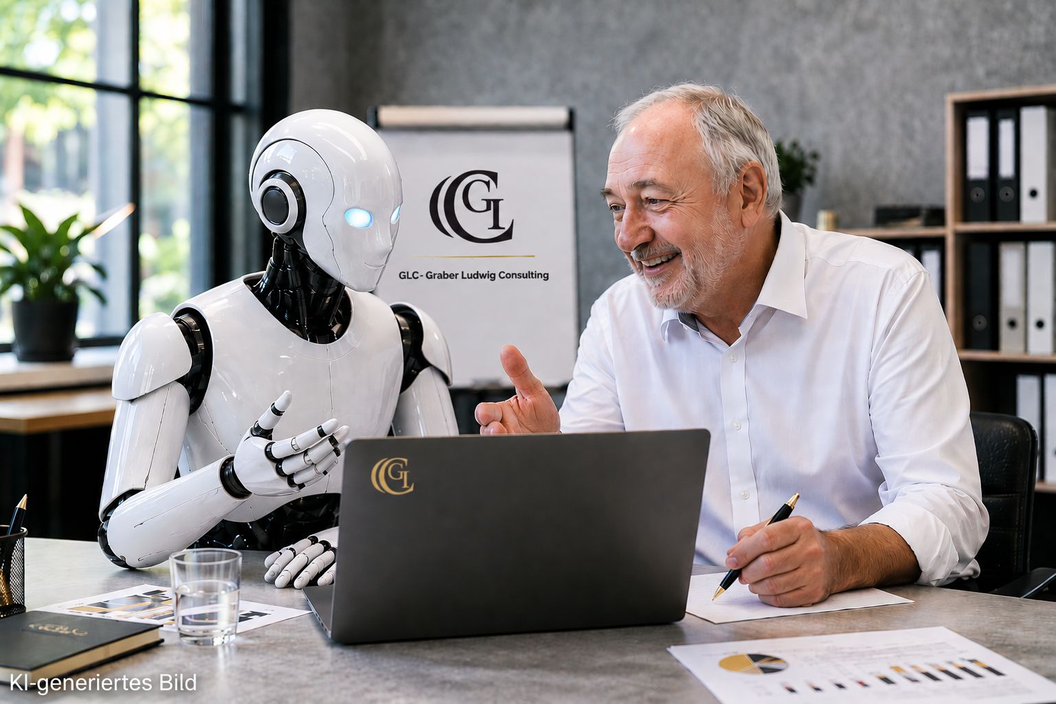 Ludwig Graber diskutiert mit Roboter